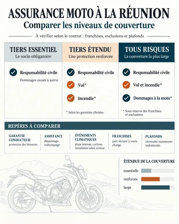 Comparatif visuel des garanties d’une assurance moto au tiers à La Réunion