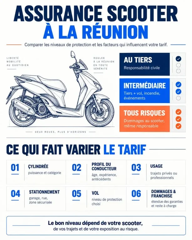 Assurance scooter Réunion tarif : comparaison visuelle des formules et facteurs de prix