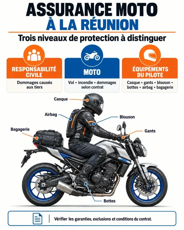 Assurance moto équipement pilote Réunion tarif et niveaux de garanties