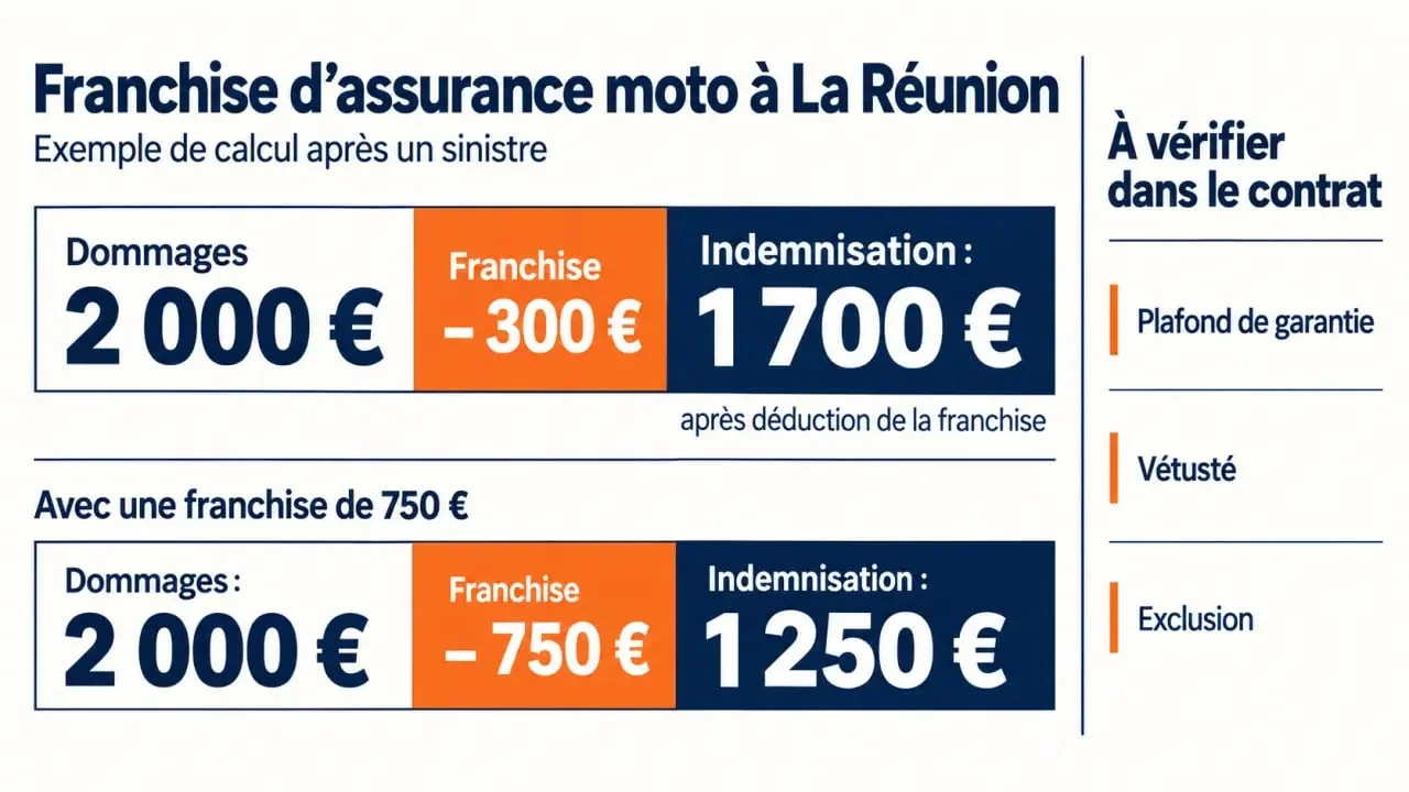Franchise assurance moto Réunion : schéma du reste à charge et de l’indemnisation
