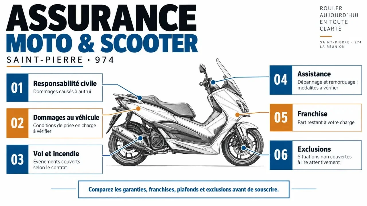 Infographie des garanties d’une assurance moto à Saint-Pierre 974
