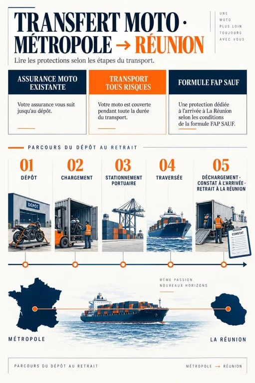 Transfert assurance moto métropole Réunion : garanties et étapes du transport maritime