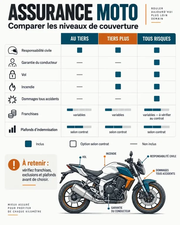 Infographie des garanties à comparer pour un devis assurance moto La Possession